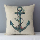 Navy Blue Mediterranean Print Linen Cushion Cover by Axyaa - 45x45cm