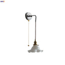 Axyaa White Glass LED Wall Lights with Pull Chain Switch - Nordic Modern Bedside Lamp