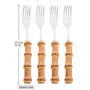 Axyaa Gold Bamboo Handle Dinner Fork Set - Stainless Steel Cutlery Set