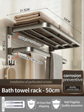Axyaa Folding Aluminum Towel Rack Holder with Hook: Grey/Black, 50CM-60CM