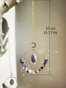 Purple Crystal Moon Sun Catcher Wall Hanging by Axyaa - Home Decor & Gift