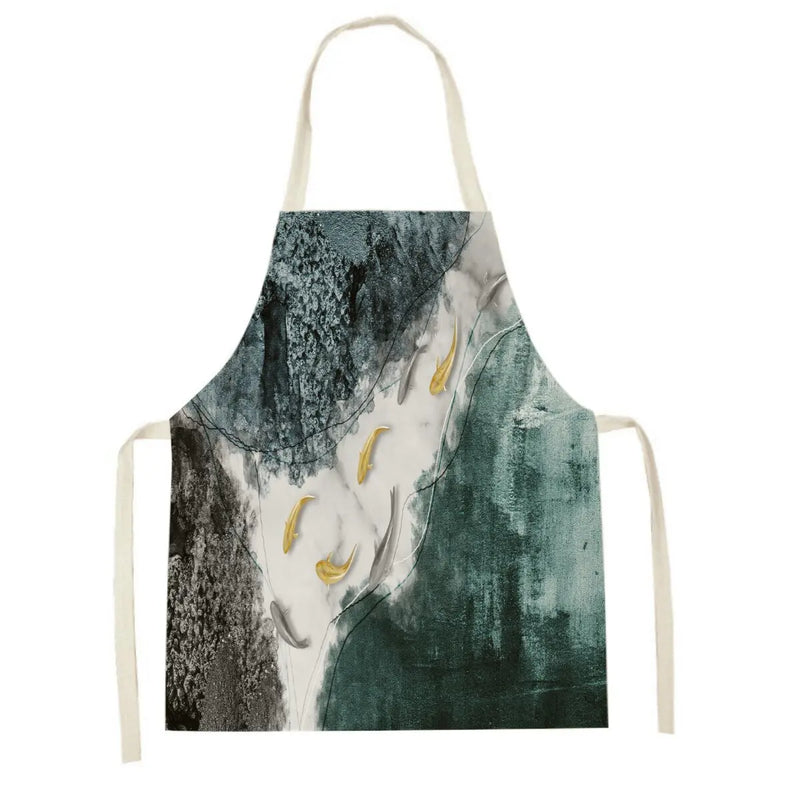 Axyaa White Gold Mountain View Kitchen Apron for Home Cooking and Baking