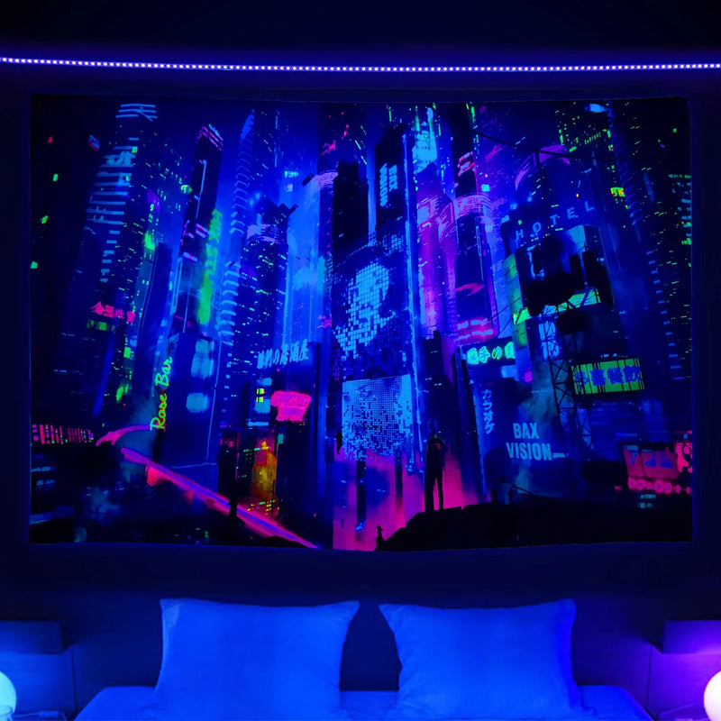 Axyaa Neon Anime Punk Wall Hanging - Vibrant Fluorescent Tapestry for Home Decor