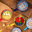 Axyaa Hand-Painted Ceramic Salad Bowl with Handle - Microwave & Oven Safe