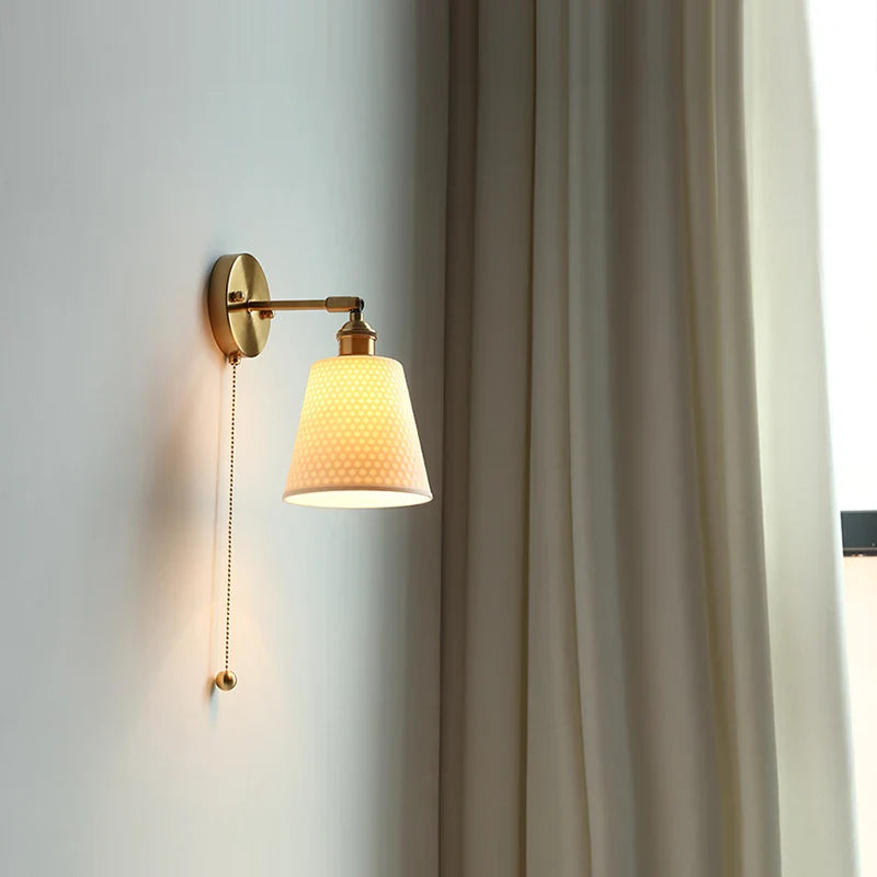 Axyaa Ceramic LED Wall Sconce with Pull Chain for Home Decor
