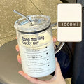 Axyaa 1000ML Glass Measuring Cup with Lid, Handle Large Milk Coffee Mug