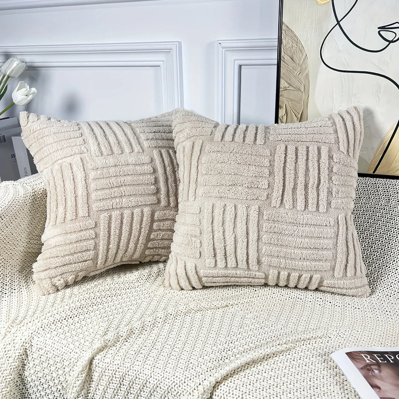 Axyaa Plush Cream White Throw Pillow Covers, Modern Farmhouse Couch Sofa Decor
