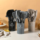 Axyaa Silicone Kitchen Utensil Set with Stainless Steel Handles and Storage Bucket