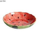Axyaa Hand Drawn Watermelon Ceramic Deep Plate - Creative Sushi, Salad, and Dessert Plate