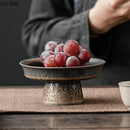 Axyaa Retro Ceramic Fruit Tray High Foot Dessert Plates for Home Kitchen Tableware