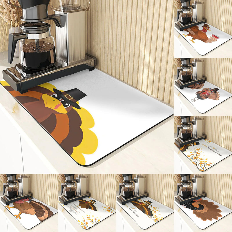 Axyaa Turkey Leaf Kitchen Mat - Non-Slip Absorbent Coasters for Fall Harvest