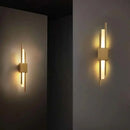 Axyaa Luxe Gold LED Tube Wall Sconce with Marble Accent