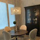 Axyaa Gold Crystal Chandelier - Elegant Round Pendant Light for Bedroom, Dining Room & Kitchen