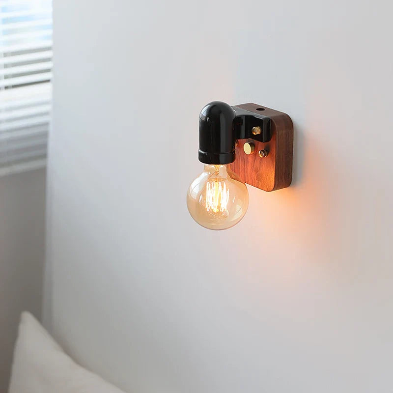 Axyaa Wabi Sabi Wooden LED Wall Lamps Black Ceramic Design E27 Bulb