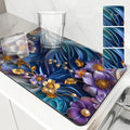 Axyaa Flower Kitchen Absorbent Mat - Quick Dry Dish Drying & Bathroom Drain Pad