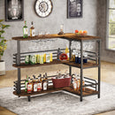 Axyaa 3 Tier L-Shaped Home Bar Unit with Wine Glasses Holder and Storage Shelves