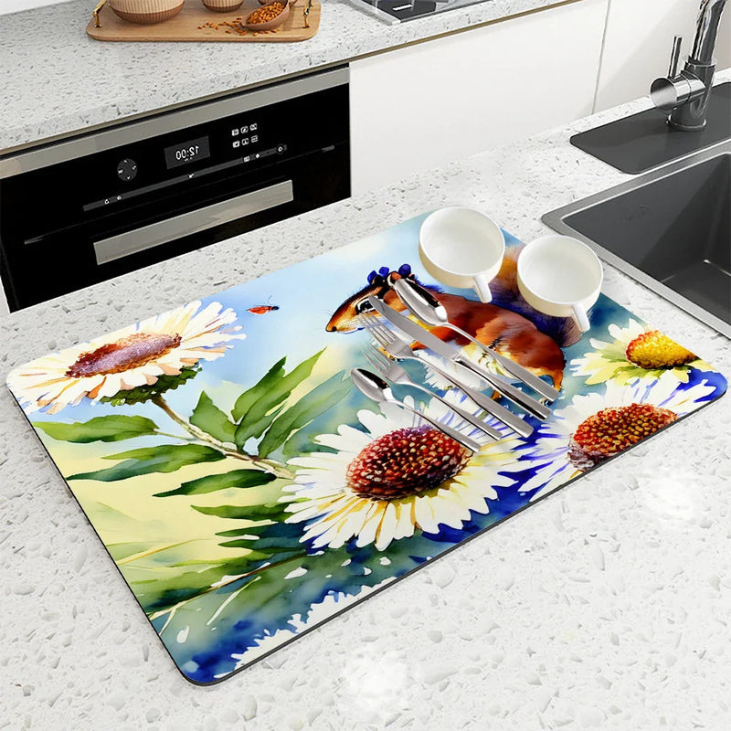 Axyaa Non-Slip Absorbent Drainer Mat for Dishes and Cups