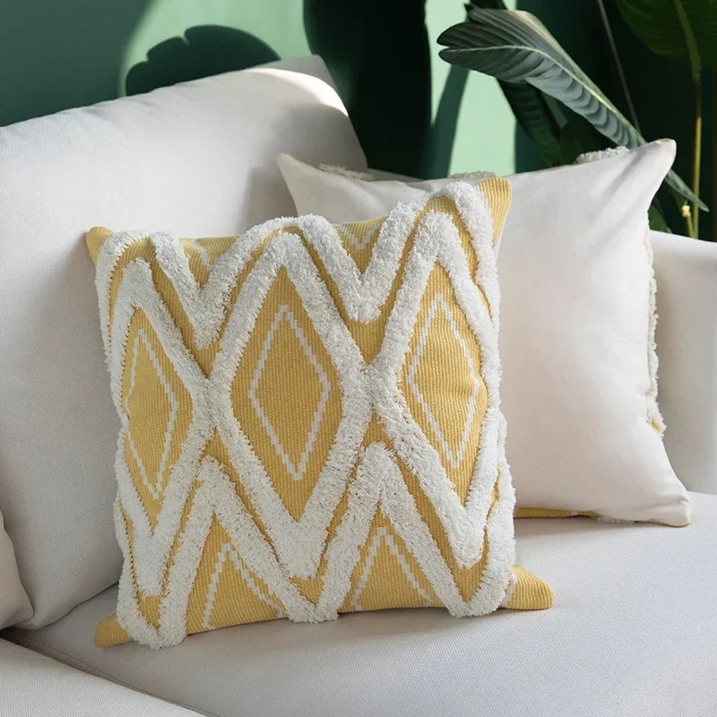 Ivory Tassel Cushion Cover - Moroccan Style Tuft - Axyaa Brand