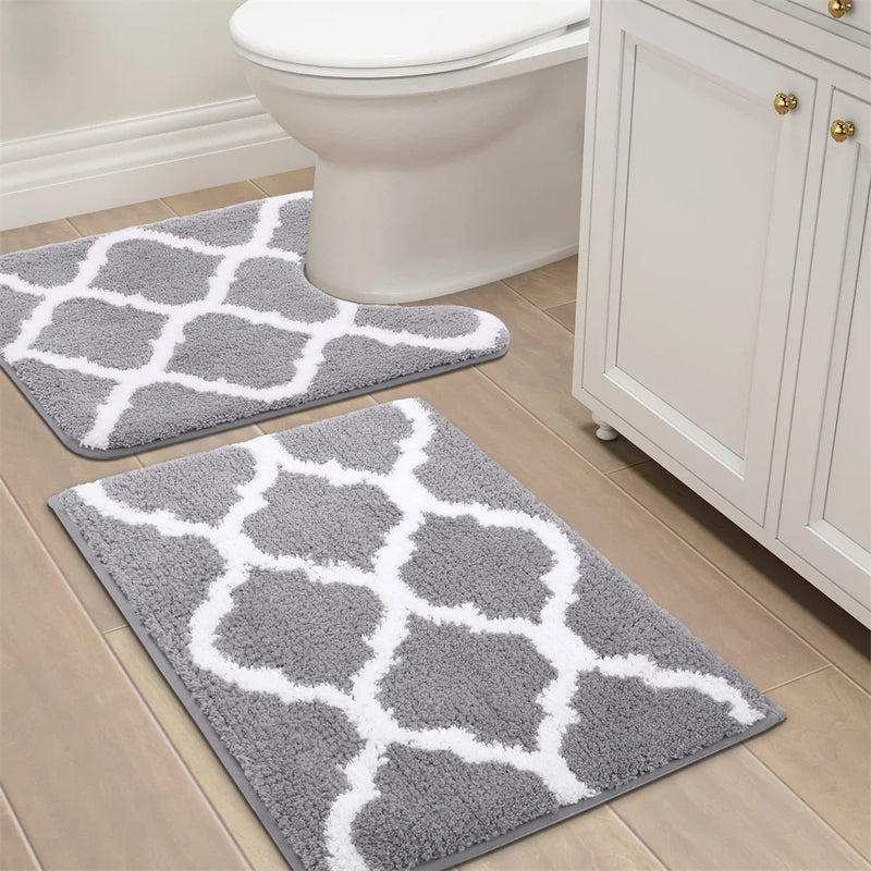 Axyaa Microfiber Bathroom Rugs Set 2 Pc - Non Slip Shaggy Bath Rug
