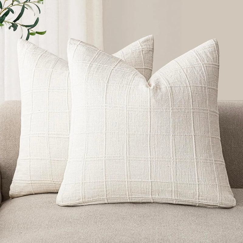 Axyaa Checked Cushion Cover White Grey Blue Green Ivory Autumn Decor Home Sofa