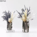 Axyaa Silver Metal Vase with Artificial Flowers for Desk Decor