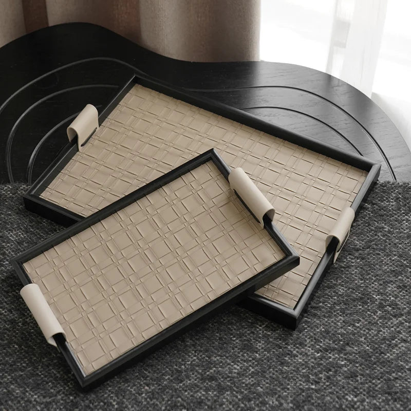 Axya Black Leather Tray: Elegant Beige Aromatherapy Storage for Coffee Table