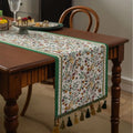 Axyaa Blue & White Porcelain Jacquard Table Runner with Tassel for Living Room Decor