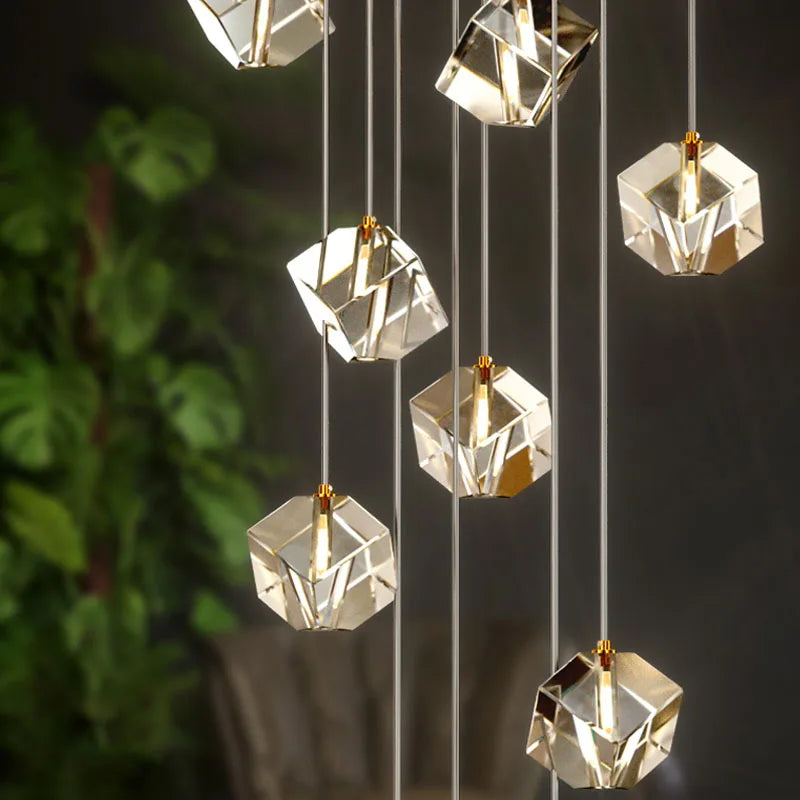 Axyaa Luxury Crystal LED Staircase Chandelier - Creative Indoor Stair Lighting