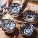 Axyaa Square Blue & White Porcelain Sushi Plates Set & Sauce Bowls