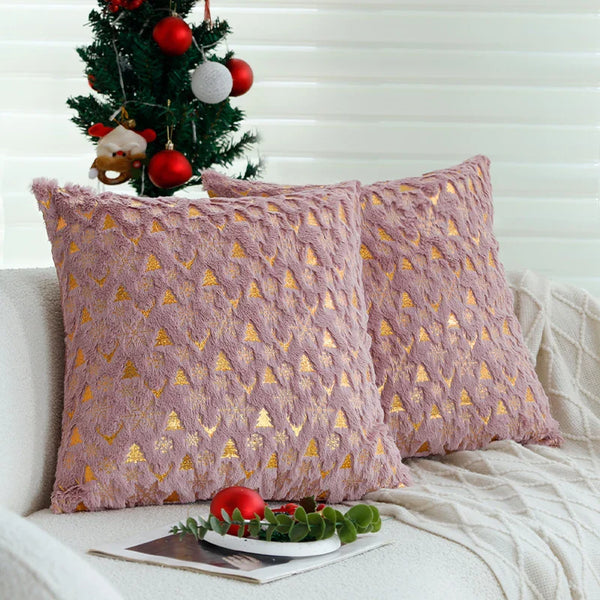 Axyaa Hot Stamping Elk Pink Plush Christmas Cushion Cover - 30x50cm / 45x45cm