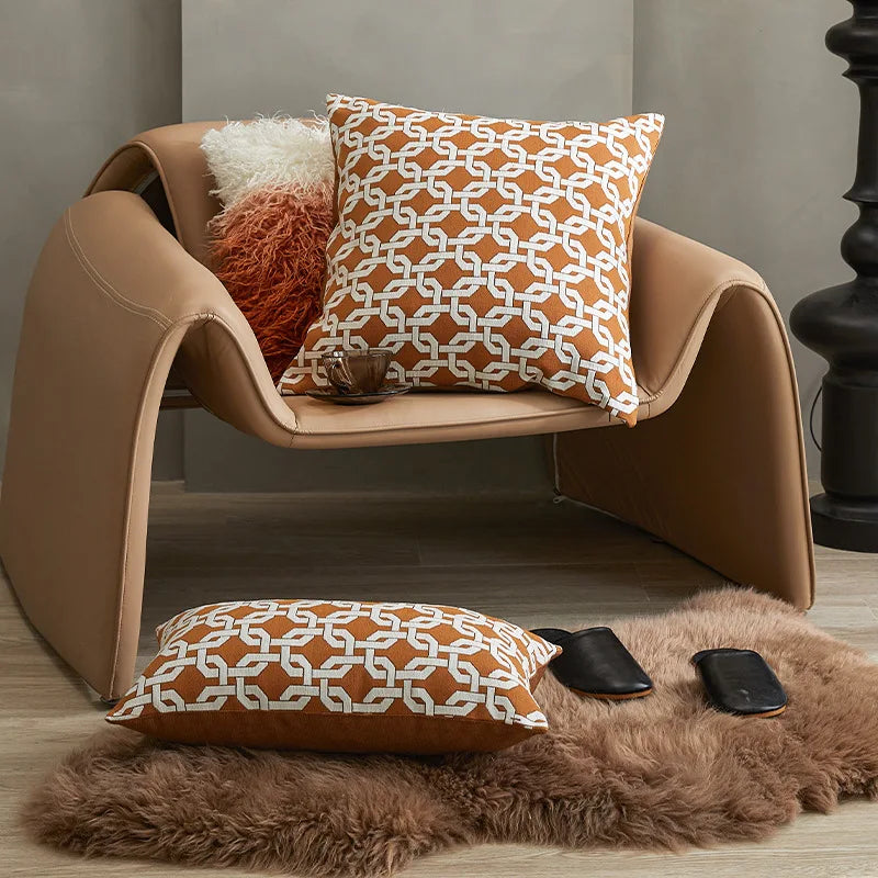 Axyaa Coffee Geometric Patterns Pillowcase - Modern Simplicity for Living Room Sofa