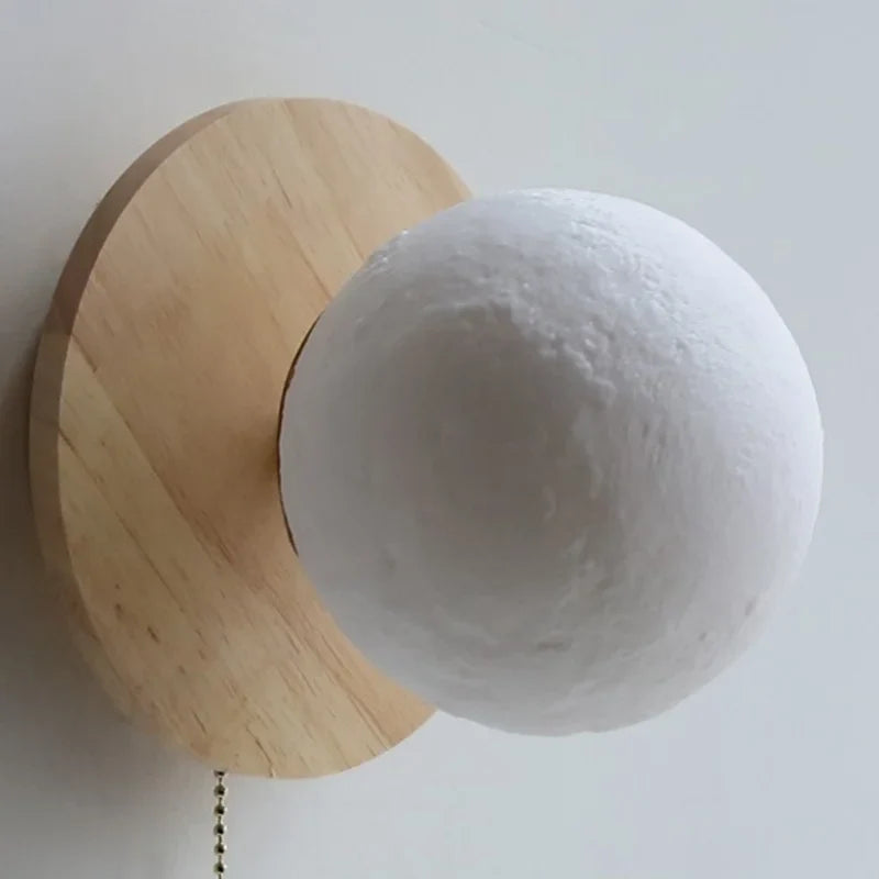 Axyaa Nordic LED Walnut Wood Glass Ball Wall Sconce with Pull Chain Switch