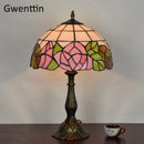 Axyaa Stained Glass Tiffany Table Lamp Mediterranean LED Bedroom Decoration