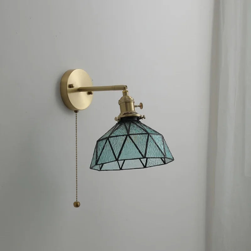 Axyaa Modern Copper Glass LED Wall Sconce Pull Chain Switch Stair Light Fixtures