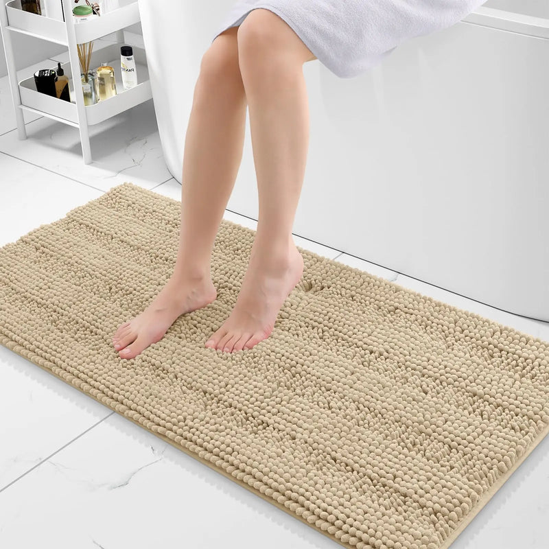 Axyaa Chenille Bath Mat - Absorbent & Non-Slip Plush Shaggy Bathroom Rug