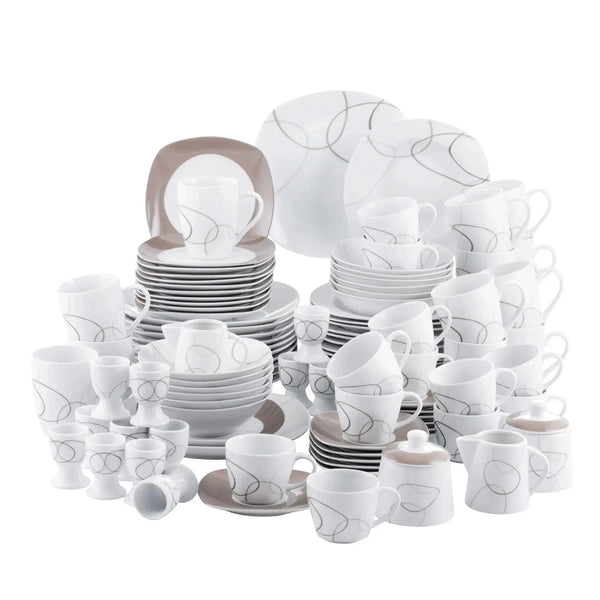 Axya Porcelain Dinner Set with Egg Cup, Cup&Saucer, and More - 50/100-Piece