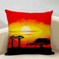 Axyaa Sunset Africa Wildlife Linen Cushion Cover elefunt Giraffe Scenic Home Decor