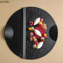 Axyaa Black Frosted Texture Ceramic Dinner Plate Steak Dessert Snack Solid Color Plate