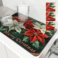 Axyaa Christmas Poinsettia Draining Mat - Super Absorbent Kitchen & Bathroom Drain Pad