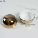 Axyaa Golden Electroplated Ceramic Spherical Bowl with Lid - Restaurant Dessert Soup Steamed Egg Bowl