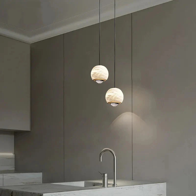 Axyaa Natural Marble Chandelier: Modern Medieval Designer Lamp for Living Room and Bar