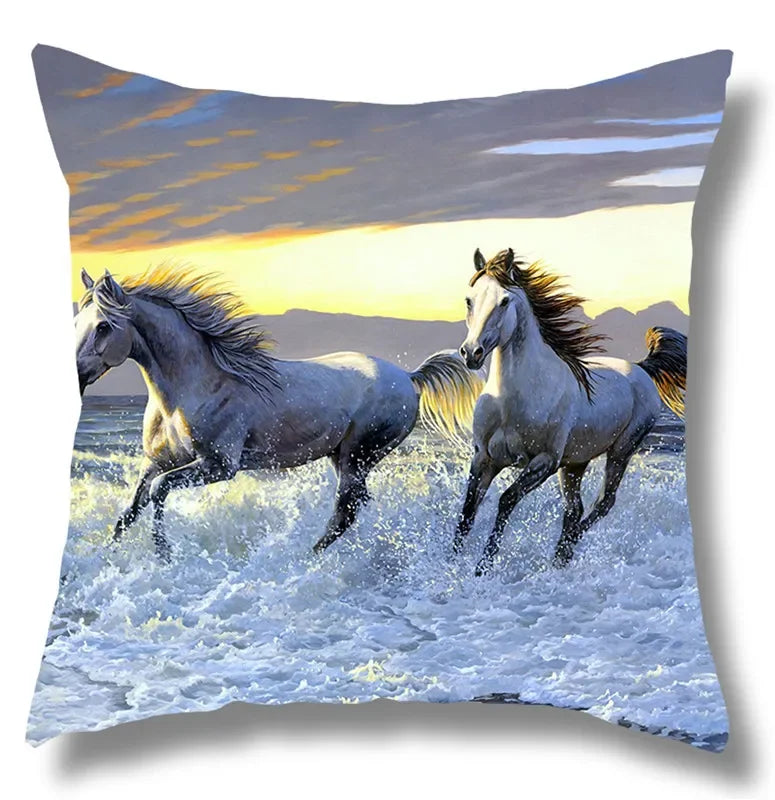 Fine Horse Print Cushion Cover for Home Decor by Axyaa