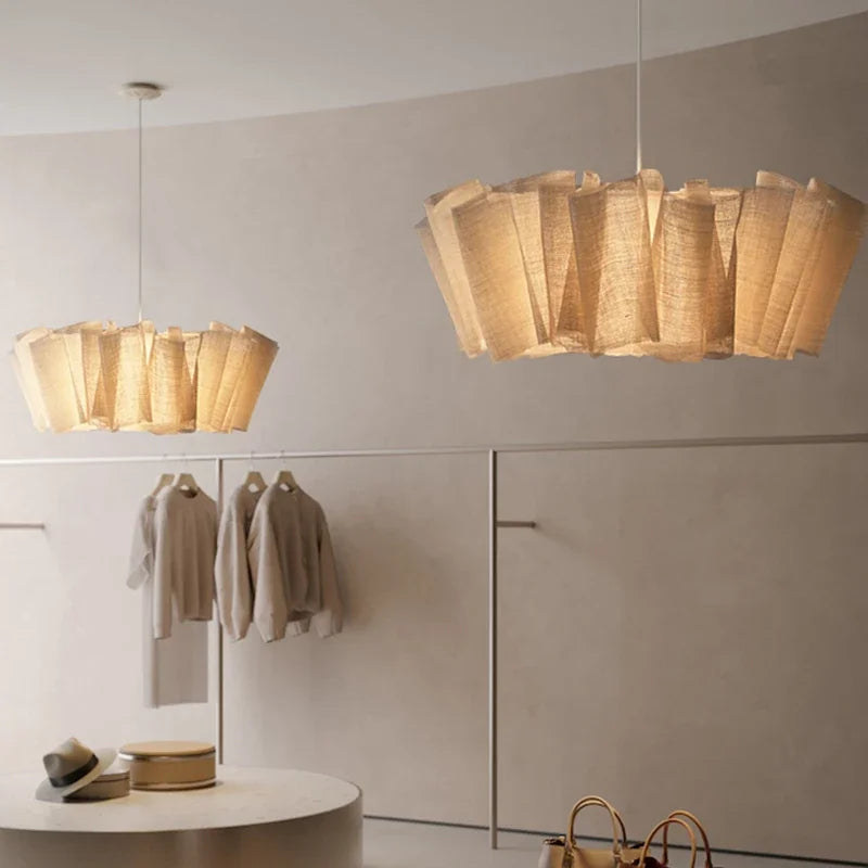 Axyaa Creamy White Fabric Pendant Lights - Nordic Minimalism E27 LED Hanging Lamp