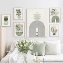 Axyaa Green Geometry Plant Leaves Canvas Wall Art Print Nordic Home Decor