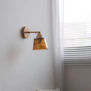 Axyaa Wood Canopy LED Wall Lights Amber Glass Sconce Nordic Modern Bedside Lamp