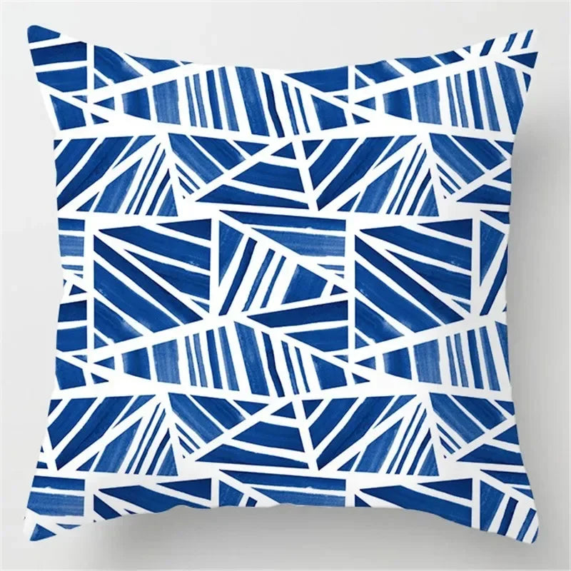 Axyaa Blue Geometric Marble Pillow Cover - Decorative Throw Cushion Case