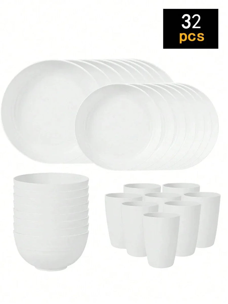 Axyaa 24-Piece Reusable Plastic Tableware Set for Family Picnics and School