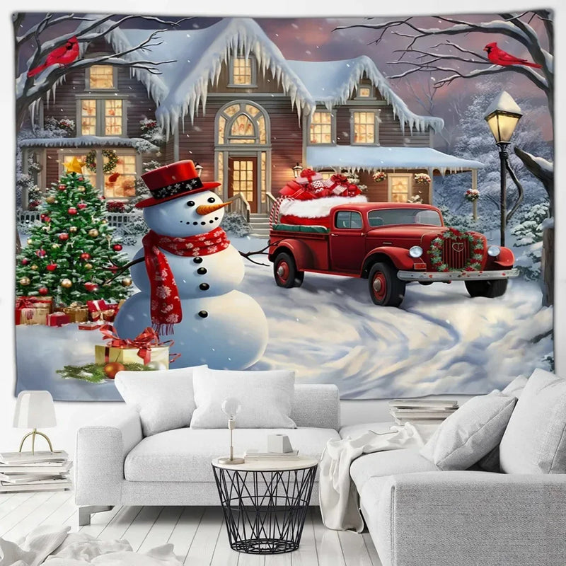 Axyaa Winter Snowman Print Tapestry for Christmas Party Decoration