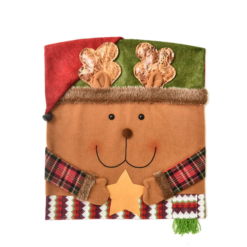 Axyaa Christmas Chair Sleeve Stool Santa Claus Elk Snowman Ornaments