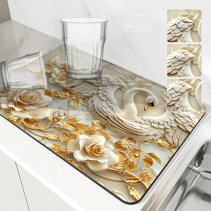 Axyaa Kitchen Absorbent Draining Mat - Quick Dry Dish Drying & Bathroom Pad